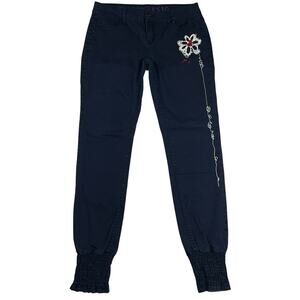 Desigual Navy Blue Jogger Jeans Flower Graffiti Size 30